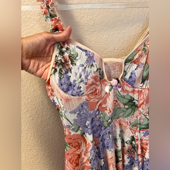 Floral Vintage Mesh Keyhole Ruffle Sleeve Strap 3D Flowers Babydoll Dress Size S - Picture 5 of 15